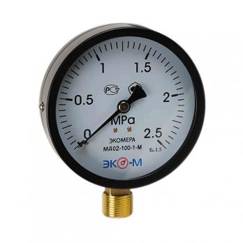 Манометр 100хМ20х1,5 25 бар МД02 (нижн радиал подкл, корпус сталь, минстекло) ЭКОМЕРА