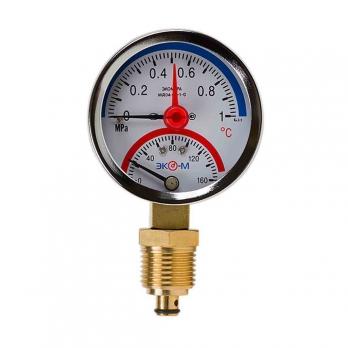 Термоманометр 63х1/4'' с переходником 1/2'' 160С 10 Бар МД04 (нижнее радиальное подкл.) ЭКОМЕРА