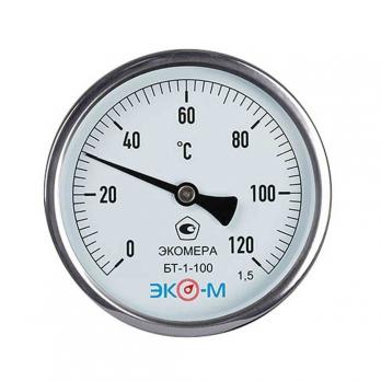 Термометр 100х1/2'' 120С БТ-1-100 шток 40мм (осевое подкл.,корпус алюминий) ЭКОМЕРА