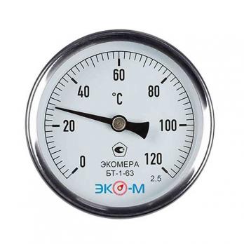 Термометр 63х1/2'' 120С БТ-1-63 шток 40мм (осевое подкл.,корпус алюминий) ЭКОМЕРА