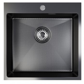 Мойка настол.монтаж 50х50 (2,0) вып 3 1/2  MIXLINE PRO 20см с сифоном (черный графит НАНО декор)