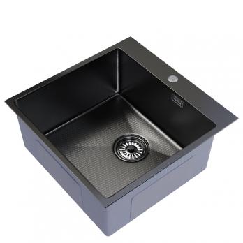 Мойка настол.монтаж 50х50 (2,0) вып 3 1/2  MIXLINE PRO 20см с сифоном (черный графит НАНО декор)