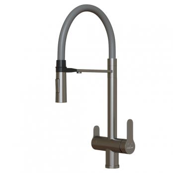 Смеситель для кухни 35k MIXLINE MLSS-0401 СЕРЫЙ гиб. излив магнит, подкл.к фильтру, п/гайку САТИН