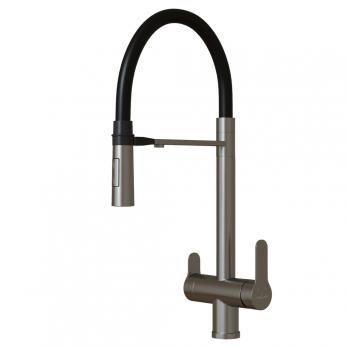 Смеситель для кухни 35k MIXLINE MLSS-0401 ЧЕРНЫЙ гиб. излив магнит, подкл.к фильтру, п/гайку САТИН