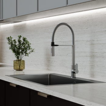 Смеситель для кухни 35k MIXLINE MLSS-0402 серый гибкий излив магнит, п/гайку САТИН