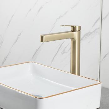 Смеситель для раковины 35к G1099-83 GAPPO нерж. сталь, литой, высокий, п/гайку, ЗОЛОТО САТИН