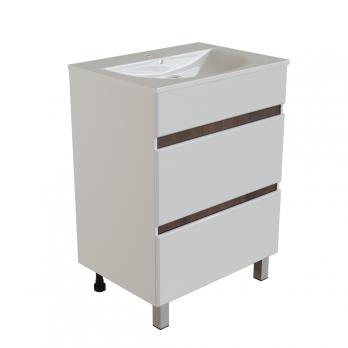 Тумба д/ванной "БРИКС-60" 2 ящ. белый/дуб вотан под рак."Breeze 60" меб. (Sanita Luxe) (ПВХ)(разбор)