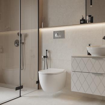 Комплект Sanita Luxe "Система инсталляции OLI+подвесной унитаз Galaxy RML SLM + круглая кнопка ХРОМ"