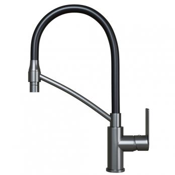 Смеситель для кухни 35k MIXLINE ML33-108GR"City Graphite" гибкий излив с фикс.бок.ручка б/отв ГРАФИТ