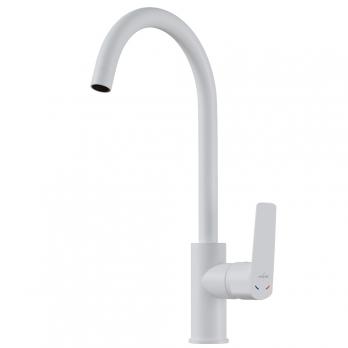 Смеситель для кухни 35k MIXLINE ML15-031W высокий излив б/отв боковая п/гайку (без подводки) БЕЛЫЙ