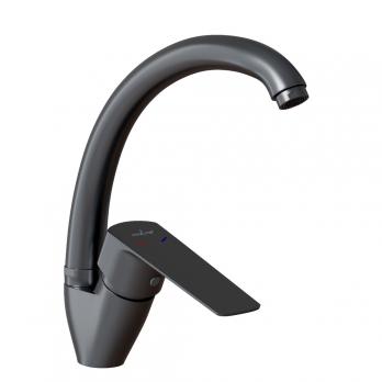 Смеситель для кухни 35k MIXLINE ML15-032GR высокий излив б/отв боковая п/гайку (без подводки) ГРАФИТ