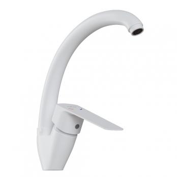 Смеситель для кухни 35k MIXLINE ML15-032W высокий излив б/отв боковая п/гайку (без подводки) БЕЛЫЙ