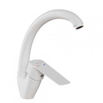 Смеситель для кухни 35k MIXLINE ML15-032W высокий излив б/отв боковая п/гайку (без подводки) БЕЛЫЙ