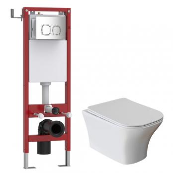 Комплект WAVE "Система инсталляции МЕХАНИКА 380+унитаз "CITY"+квадратная кнопка A3 хром"