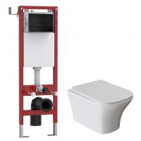 Комплект WAVE "Система инсталляции МЕХАНИКА 380+унитаз "CITY"+прямоугольная кнопка V2 черная"