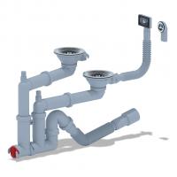 Сифон 3 1/2*40 Ani двойной,с носиком, гиб. круг. и прям. пер, с гофрой 40*40/50 F3545SA15 АНИ пласт