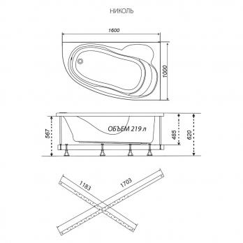 Угловая ванна Николь-правая