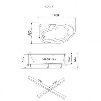 Угловая ванна София 170-правая