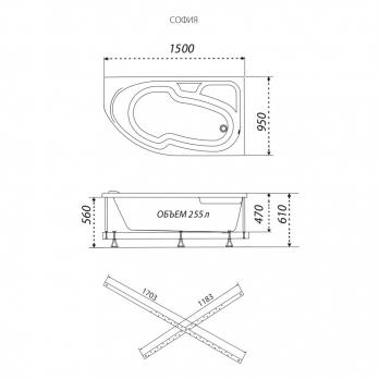 Угловая ванна София 150-правая