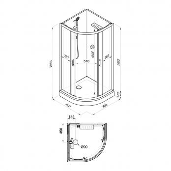 Душевая кабина Прайм-БлэкБК М3 90*90А (без крыши)