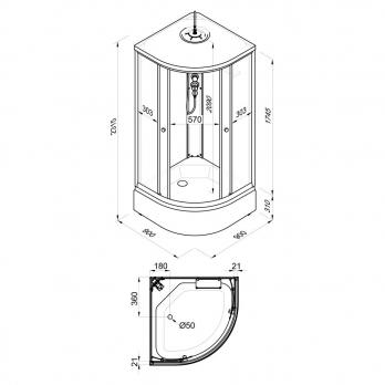 Душевая кабина Грэй-Блэк 90*90 В