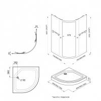Душевое ограждение Альфа-Голд 90х90, полукруг, низкий поддон