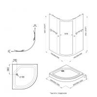 Душевое ограждение Альфа-Блэк 90х90, полукруг, низкий поддон