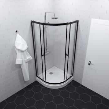 Душевое ограждение Альфа-Блэк 90х90, полукруг, низкий поддон