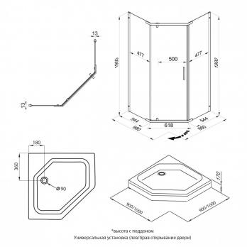 Душевое ограждение (без поддона) Дека-Блэк, 100х100, пятиугольник