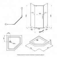 Душевое ограждение Дека-Блэк, 90х90, пятиугольник низкий поддон