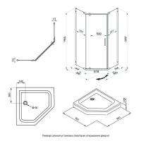 Душевое ограждение Дека-Графит, 90х90, пятиугольник низкий поддон