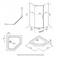 Душевое ограждение Дека-Блэк, 100х100, пятиугольник низкий поддон
