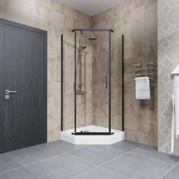 Душевое ограждение Дека-Блэк, 100х100, пятиугольник низкий поддон