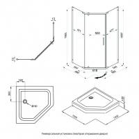 Душевое ограждение Дека-Голд, 100х100, пятиугольник низкий поддон