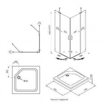 Душевое ограждение Тау-Блэк, 90х90, квадрат подд