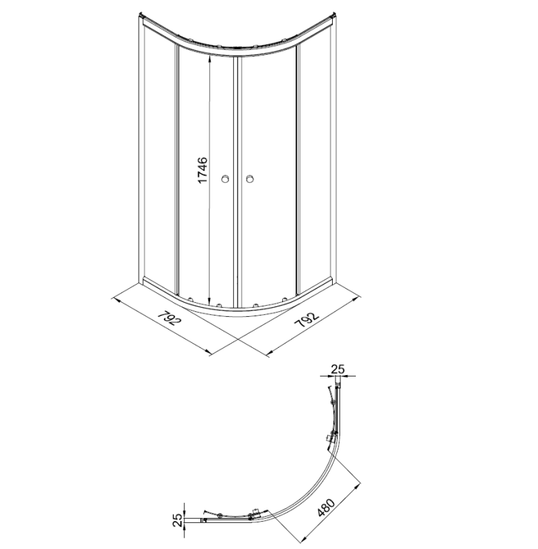 Душевое ограждение (без поддона) Ультра 80*80*185 полукруг