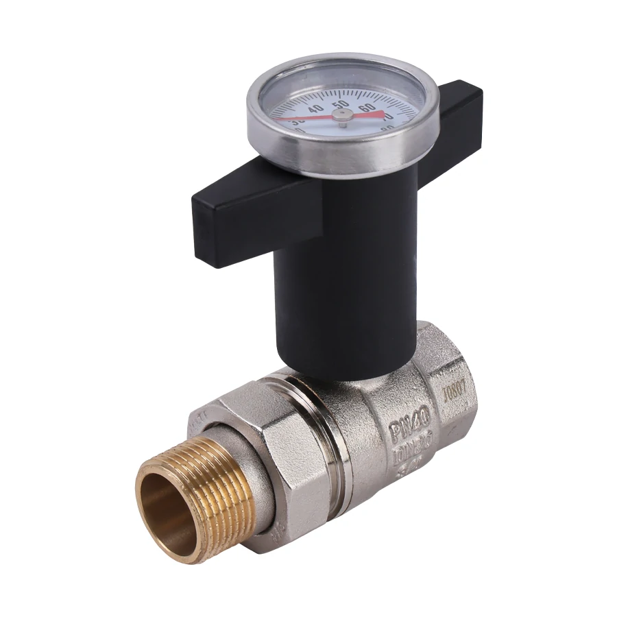 Кран шаровой  с накидной гайкой , c термометром 3/4