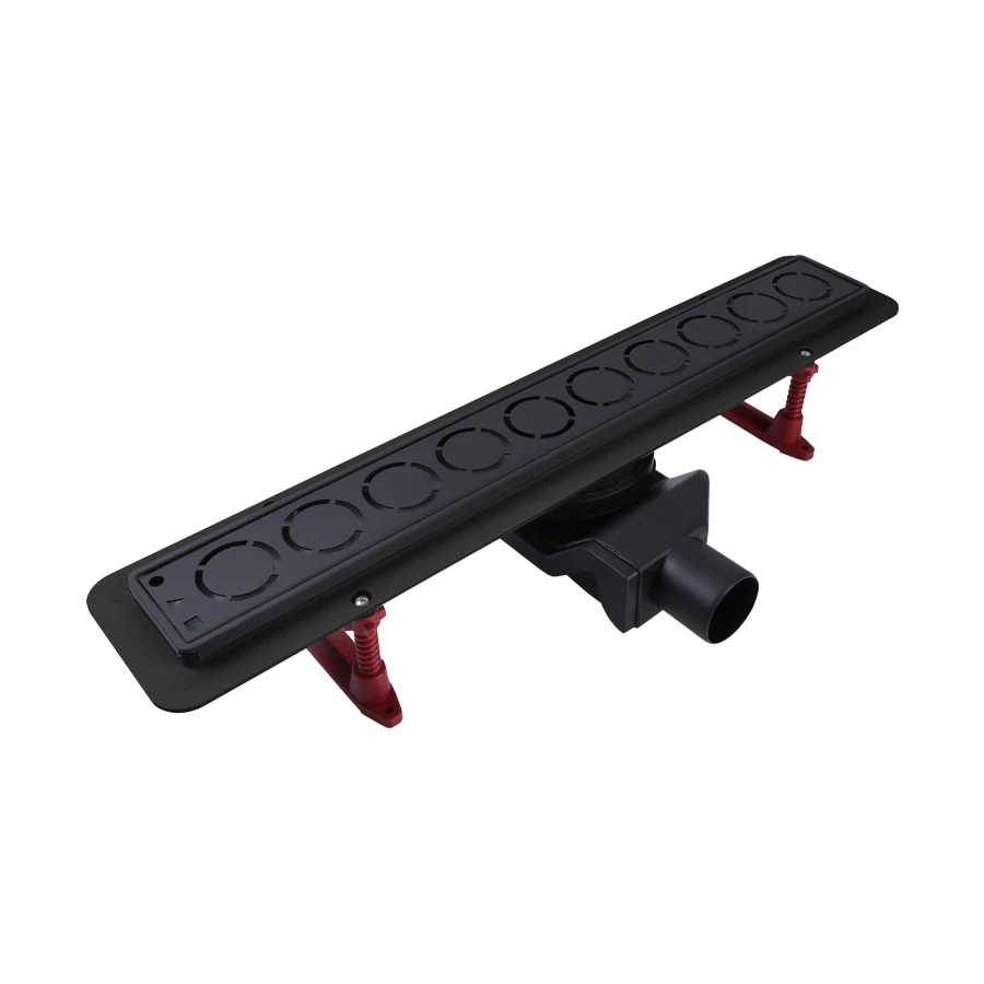 Душевой лоток с решеткой, (сухой +гидрозатвор),черный матовый  600*70