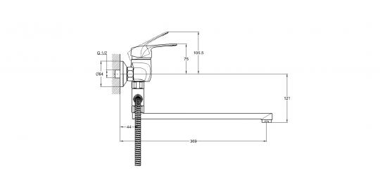 Смеситель для ванны 1-Х с длин. изливом, диверт. Ф40 KLO6-A048