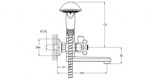 Смеситель для ванны 2-Х с литым изливом картр. перекл. QML3-A827