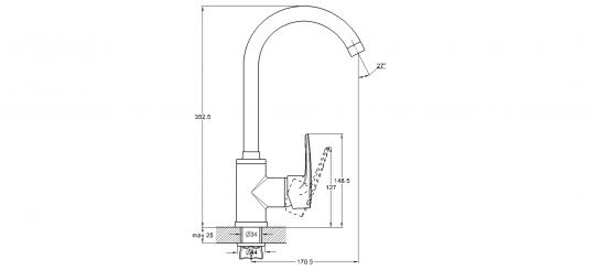 Смеситель для кухни 1-Х на гайке Ф40 ZAR4-B181