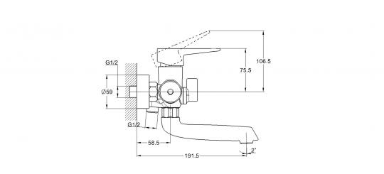 Смеситель для ванны 1-Х с корот. изливом Ф35 NUD3-A045